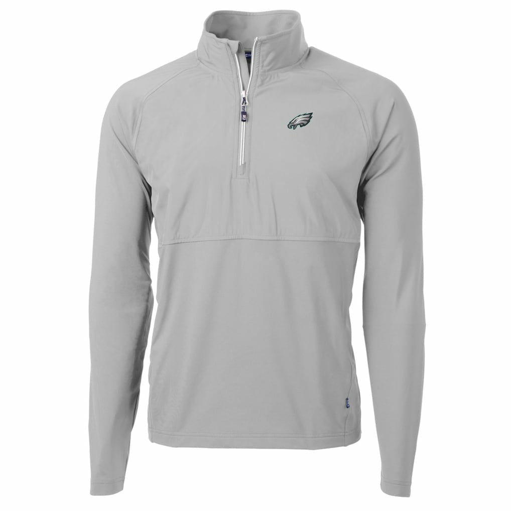 Philadelphia Eagles Cutter & Buck Adapt Eco Knit Hybrid Recycled Quarter-Zip Raglan Jacket - Gray - NFL
