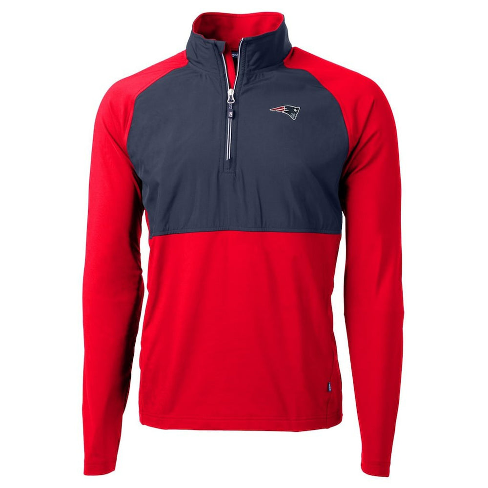 New England Patriots Cutter & Buck Adapt Eco Knit Hybrid Recycled Quarter-Zip Raglan Jacket - Navy/Red - NFL
