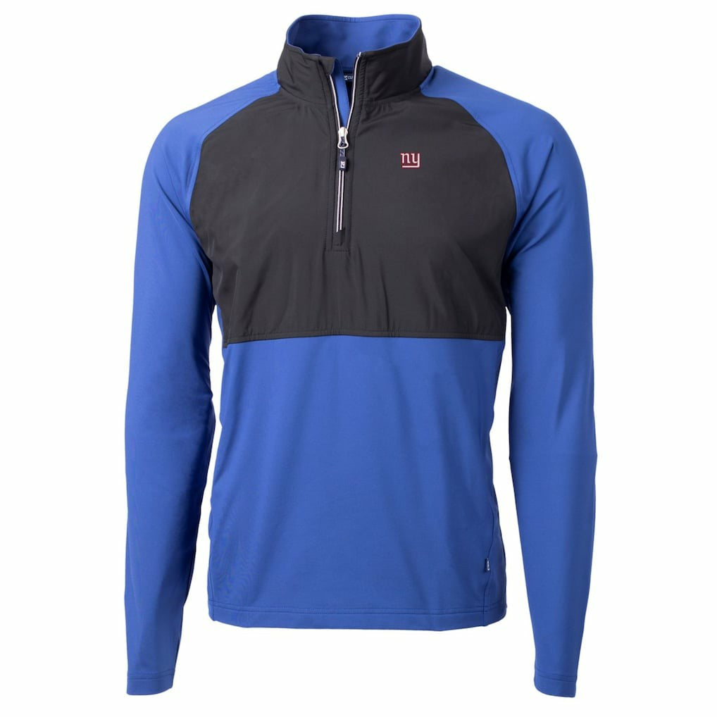 New York Giants Cutter & Buck Adapt Eco Knit Hybrid Recycled Quarter-Zip Raglan Jacket - Black/Royal - NFL
