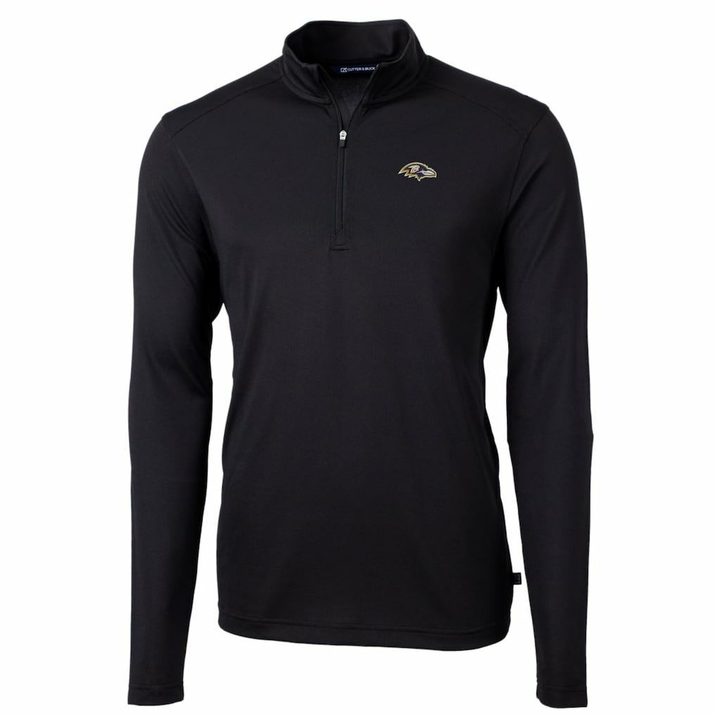 Baltimore Ravens Cutter & Buck Big & Tall Virtue Eco Pique Quarter-Zip Pullover Jacket - Black - NFL