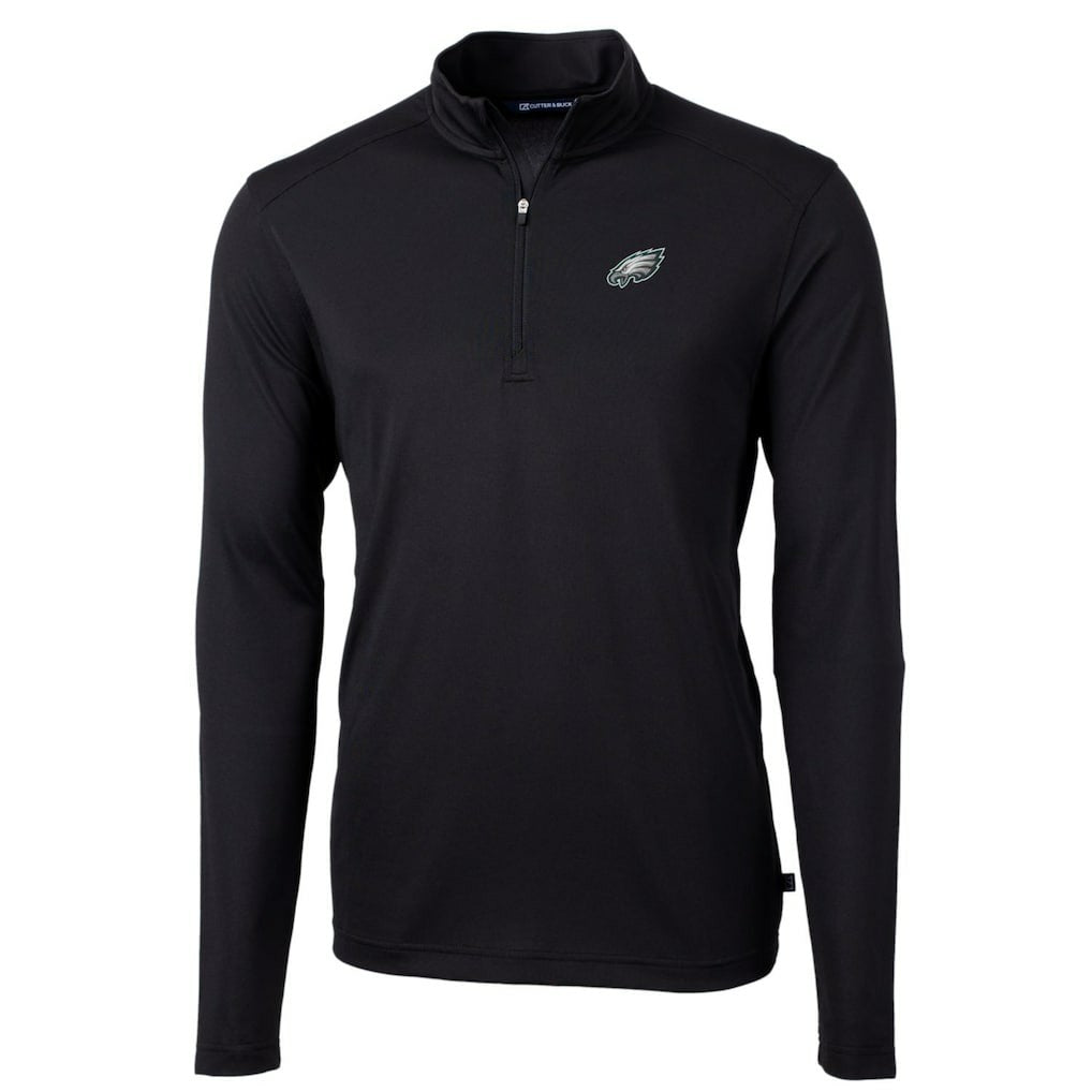 Philadelphia Eagles Cutter & Buck Big & Tall Virtue Eco Pique Quarter-Zip Pullover Jacket - Black - NFL