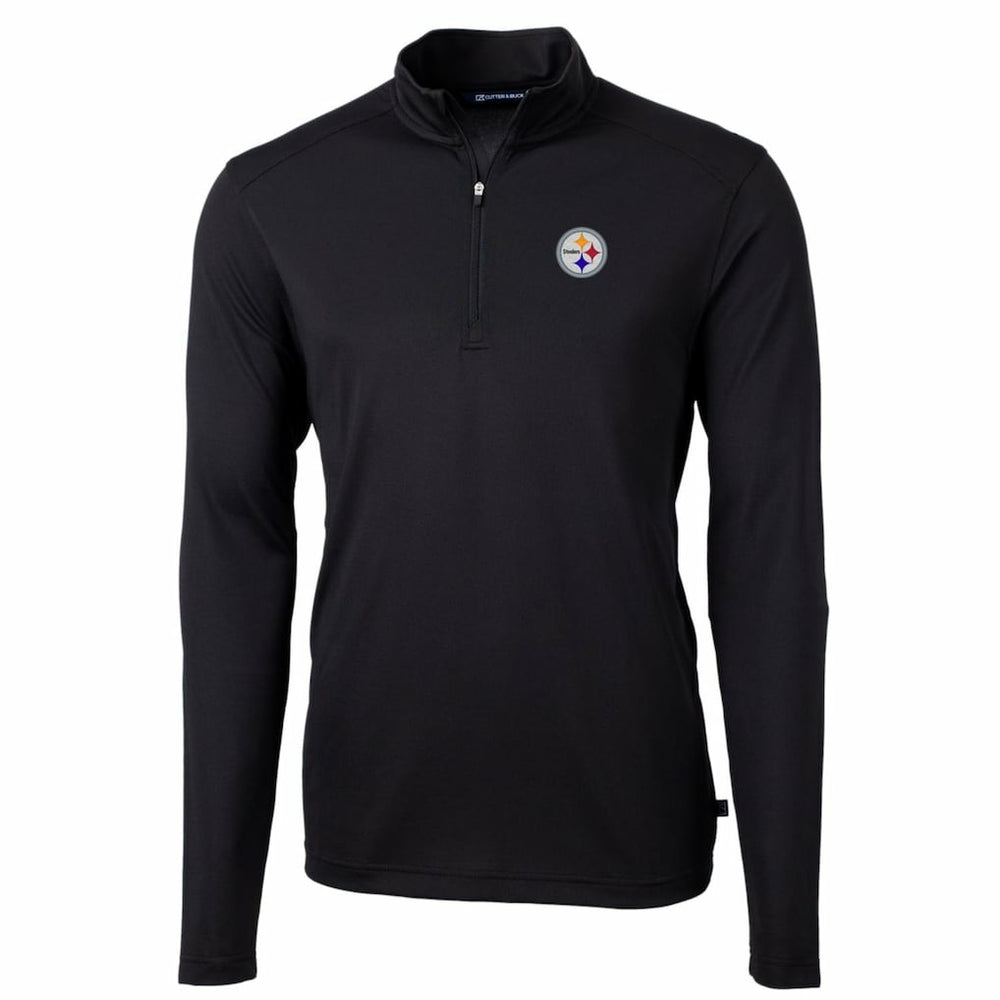 Pittsburgh Steelers Cutter & Buck Big & Tall Virtue Eco Pique Quarter-Zip Pullover Jacket - Black - NFL