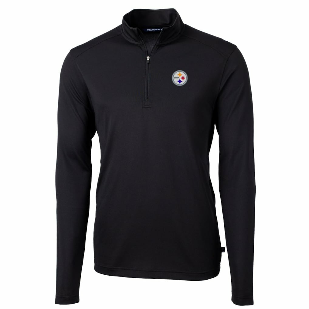 Pittsburgh Steelers Cutter & Buck Big & Tall Virtue Eco Pique Quarter-Zip Pullover Jacket - Black - NFL