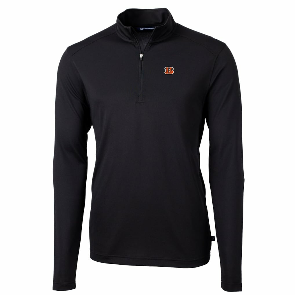 Cincinnati Bengals Cutter & Buck Big & Tall Virtue Eco Pique Quarter-Zip Pullover Jacket - Black - NFL