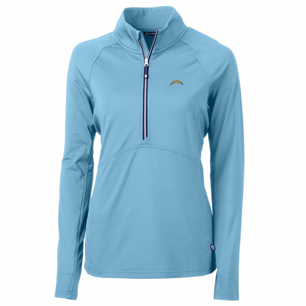 Los Angeles Chargers Cutter & Buck Women's Adapt Eco Knit Stretch Recycled Half-Zip Pullover Top - Powder Blue - NFL