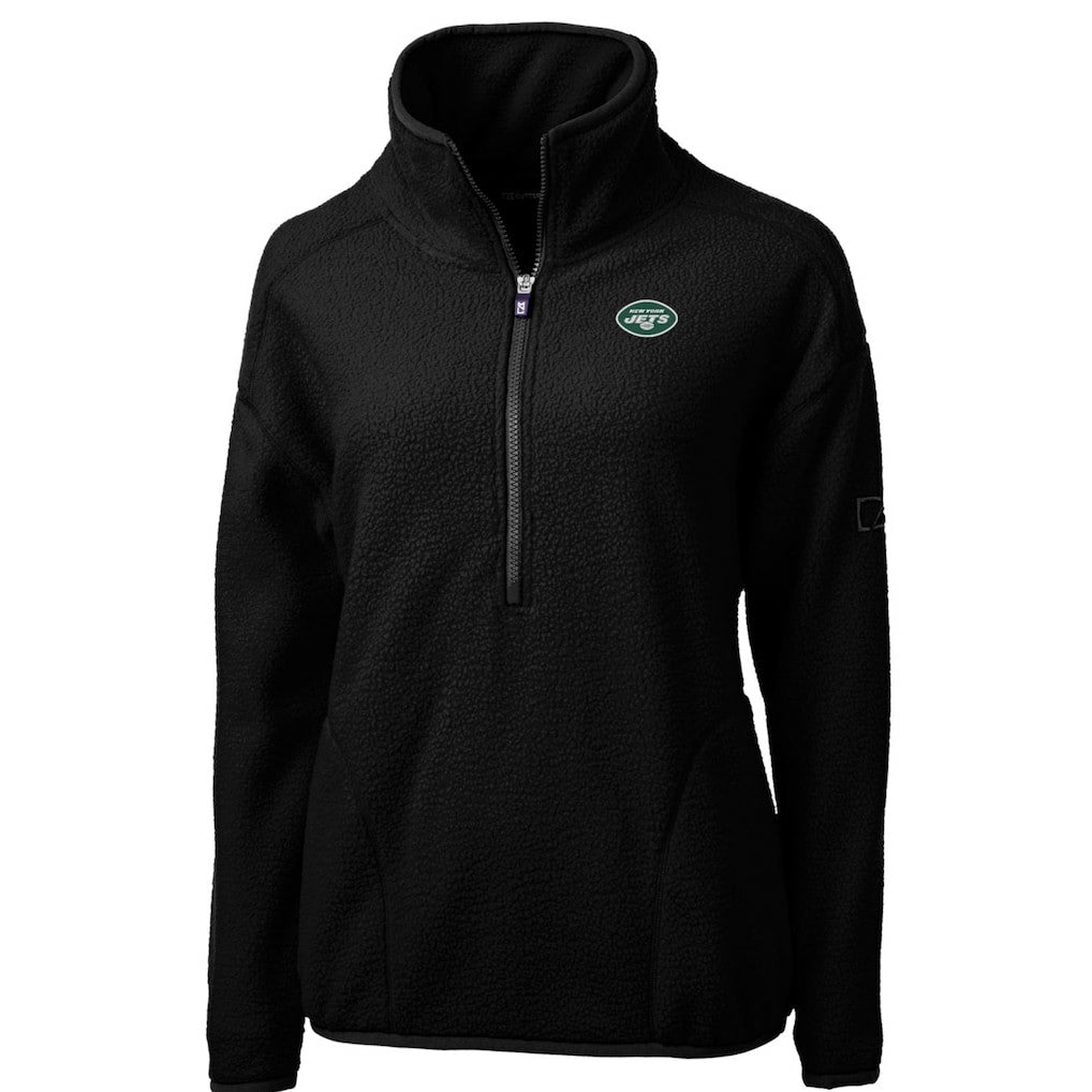 New York Jets Cutter & Buck Women's Cascade Eco Sherpa Fleece Half-Zip Pullover Jacket - Black - NFL