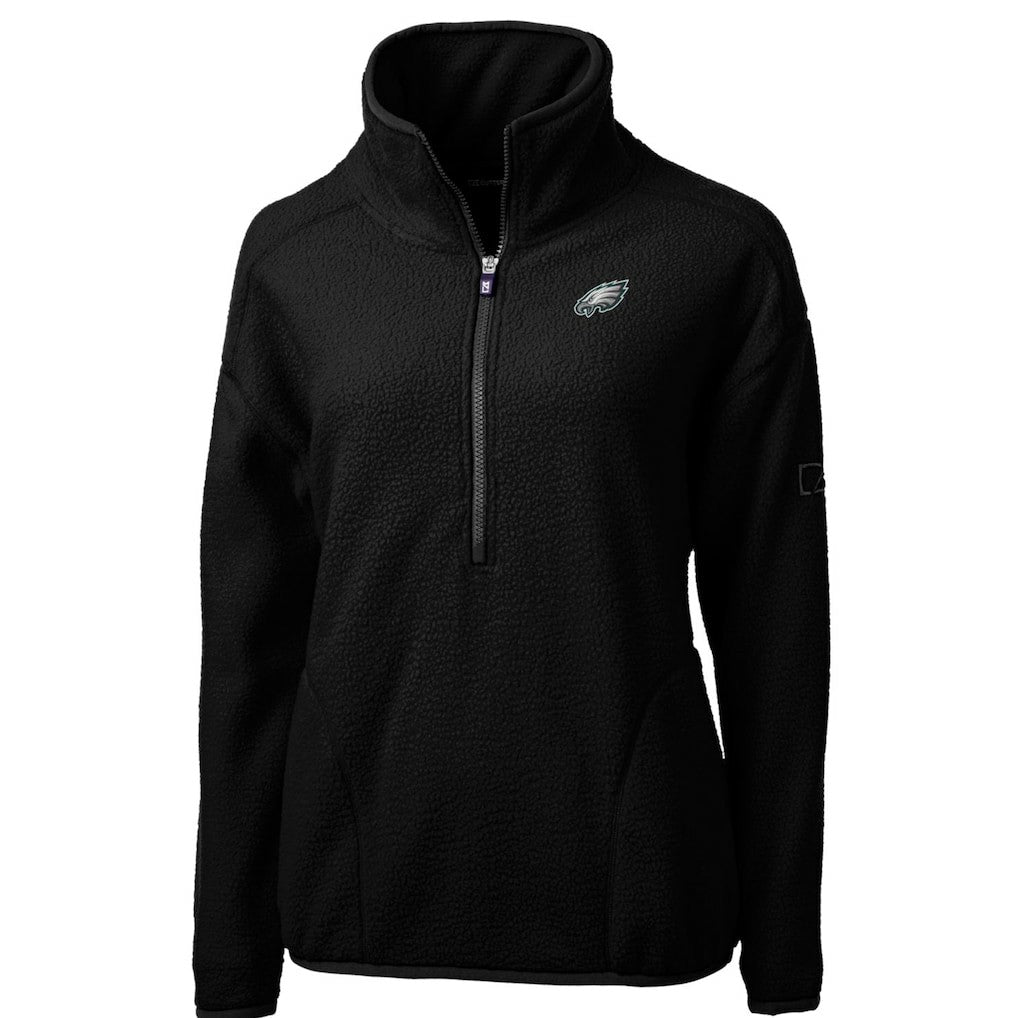 Philadelphia Eagles Cutter & Buck Women's Cascade Eco Sherpa Fleece Half-Zip Pullover Jacket - Black - NFL