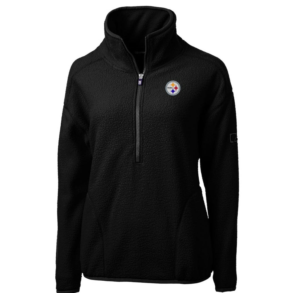 Pittsburgh Steelers Cutter & Buck Women's Cascade Eco Sherpa Fleece Half-Zip Pullover Jacket - Black - NFL