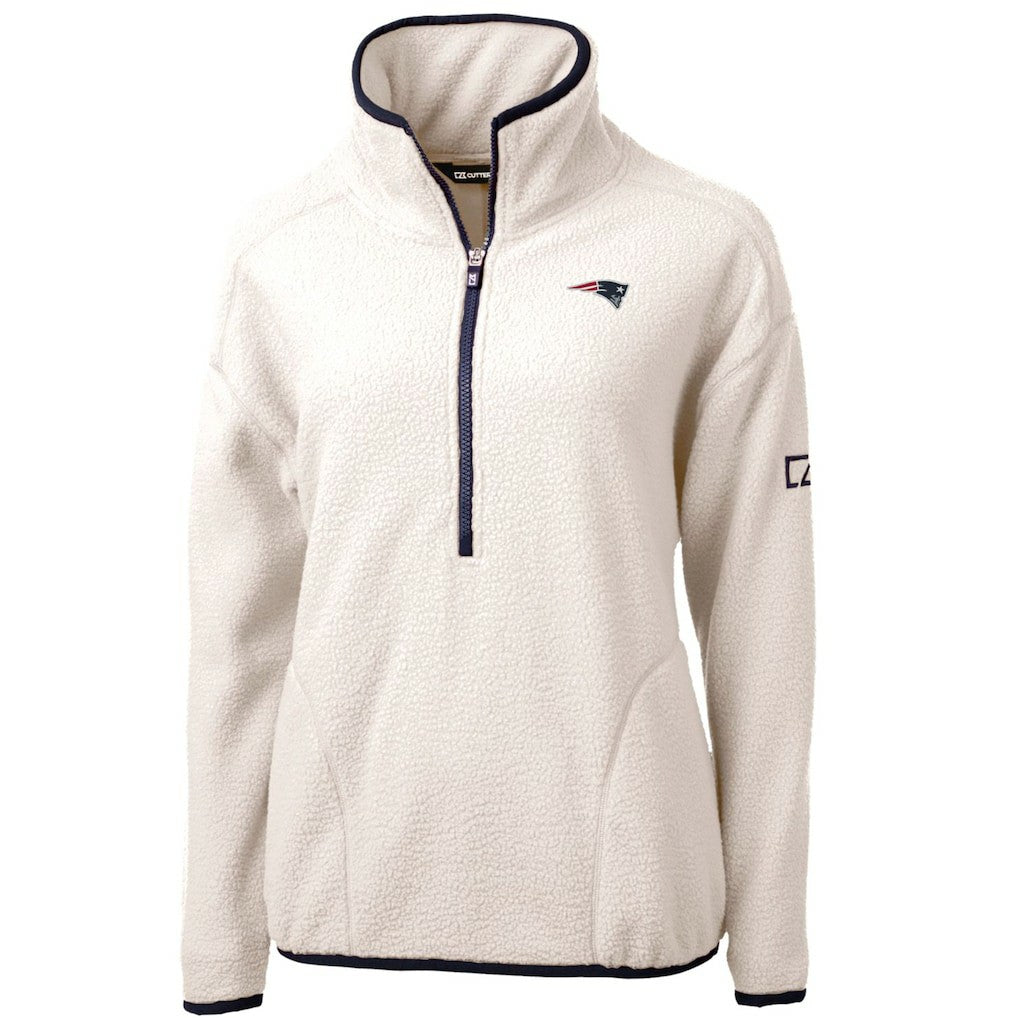 New England Patriots Cutter & Buck Women's Cascade Eco Sherpa Fleece Half-Zip Pullover Jacket - White/Navy - NFL