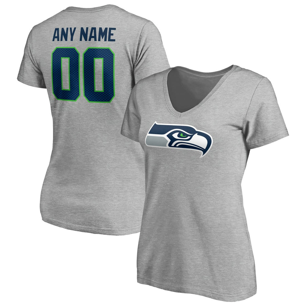 Seattle Seahawks Women's Team Authentic Custom V-Neck T-Shirt - Gray - NFL