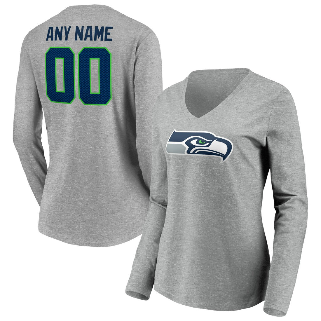 Seattle Seahawks Women's Team Authentic Custom Long Sleeve V-Neck T-Shirt - Gray - NFL