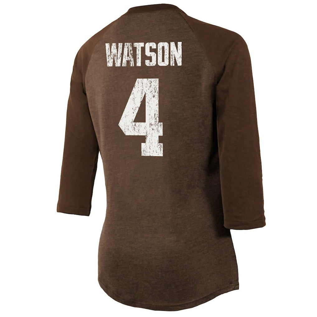 Deshaun Watson Cleveland Browns Majestic Threads Women's Name & Number Raglan 3/4 Sleeve T-Shirt - Brown - NFL