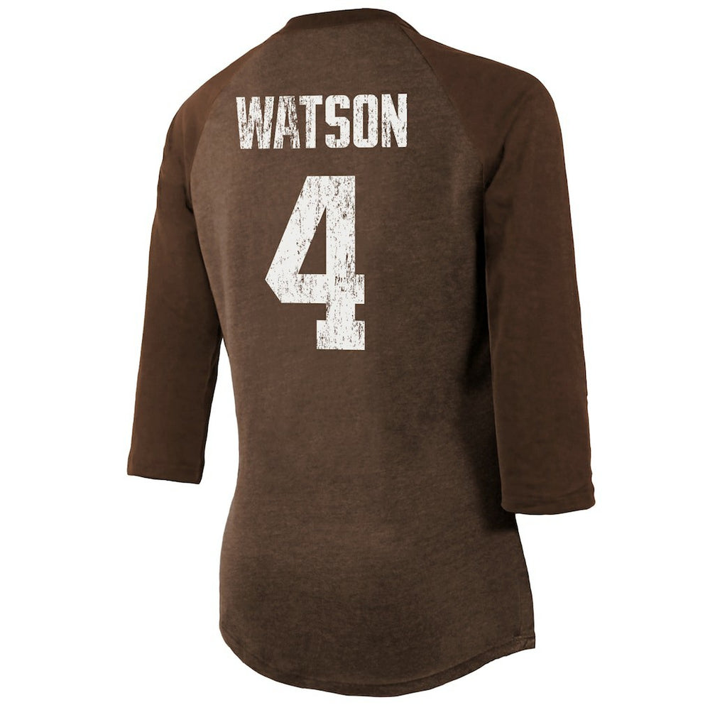 Deshaun Watson Cleveland Browns Majestic Threads Women's Name & Number Raglan 3/4 Sleeve T-Shirt - Brown - NFL
