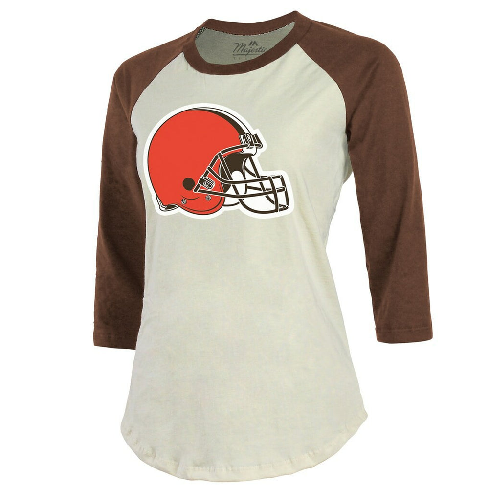Deshaun Watson Cleveland Browns Majestic Threads Women's Player Name & Number Tri-Blend Three-Quarter Sleeve T-Shirt - Cream - NFL