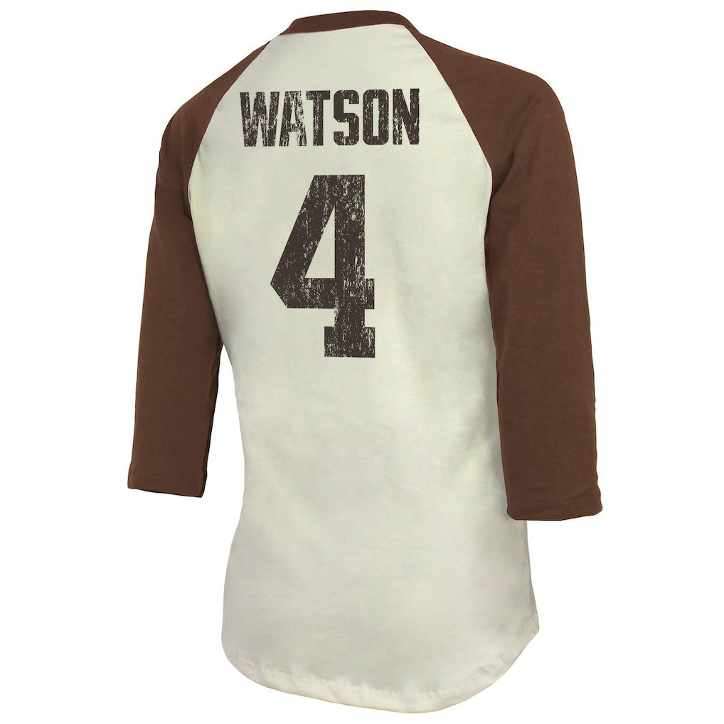 Deshaun Watson Cleveland Browns Majestic Threads Women's Player Name & Number Tri-Blend Three-Quarter Sleeve T-Shirt - Cream - NFL
