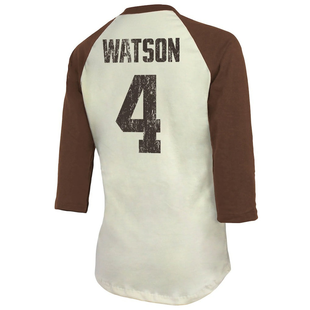 Deshaun Watson Cleveland Browns Majestic Threads Women's Player Name & Number Tri-Blend Three-Quarter Sleeve T-Shirt - Cream - NFL