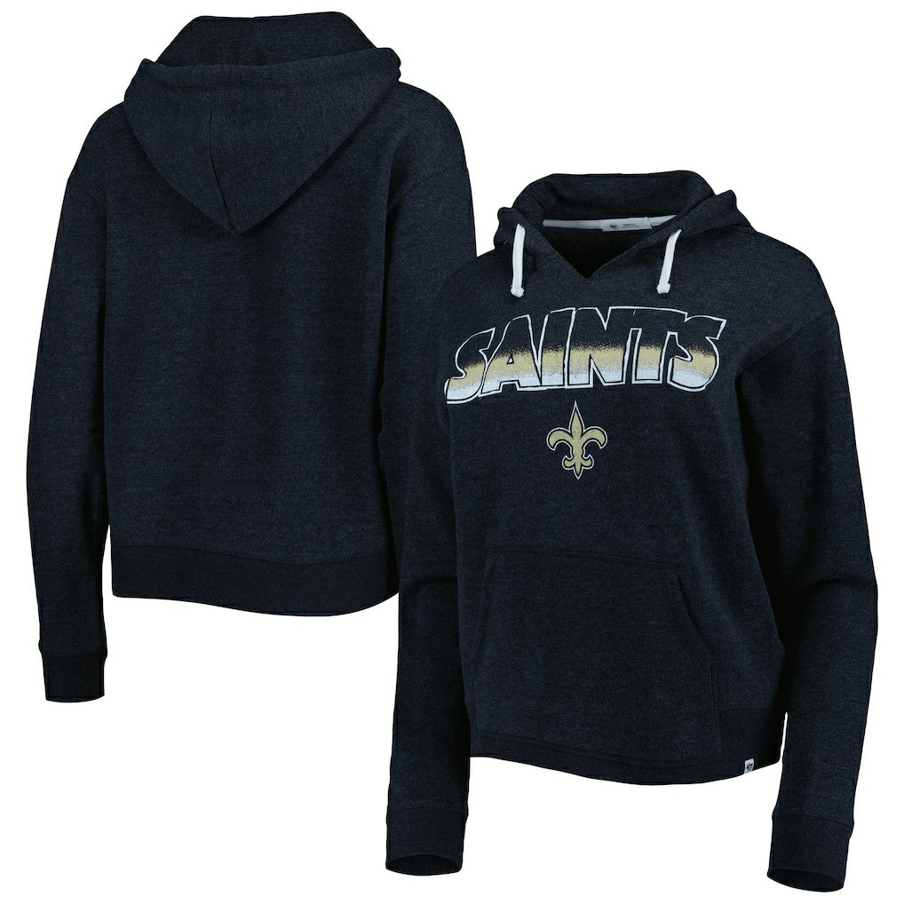 New Orleans Saints '47 Women's Color Rise Kennedy Notch Neck Pullover Hoodie - Black - 47 brand