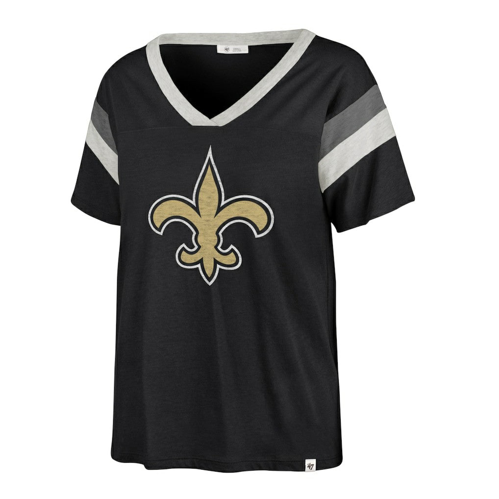 New Orleans Saints '47 Women's Phoenix V-Neck T-Shirt - Black - 47 brand