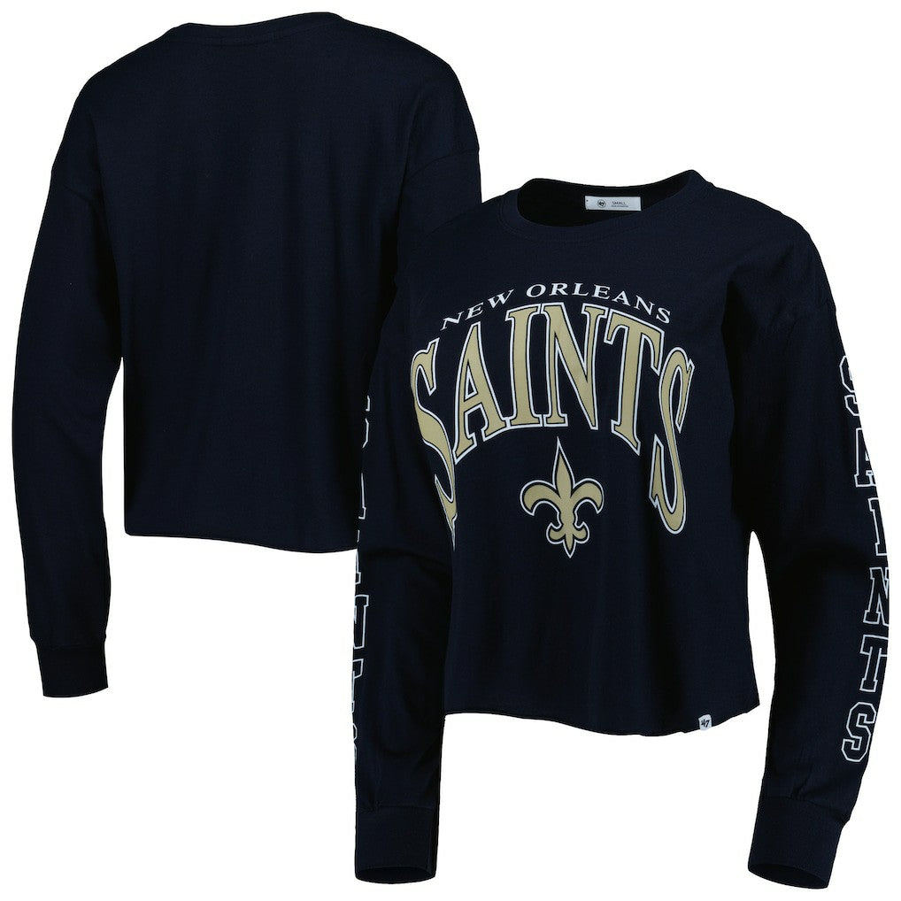 New Orleans Saints '47 Women's Skyler Parkway Cropped Long Sleeve T-Shirt - Black - 47 brand