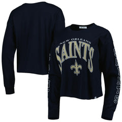 New Orleans Saints '47 Women's Skyler Parkway Cropped Long Sleeve T-Shirt - Black - 47 brand