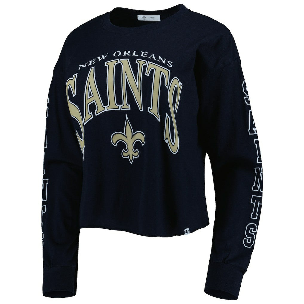 New Orleans Saints '47 Women's Skyler Parkway Cropped Long Sleeve T-Shirt - Black - 47 brand