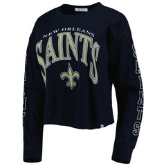 New Orleans Saints '47 Women's Skyler Parkway Cropped Long Sleeve T-Shirt - Black - 47 brand