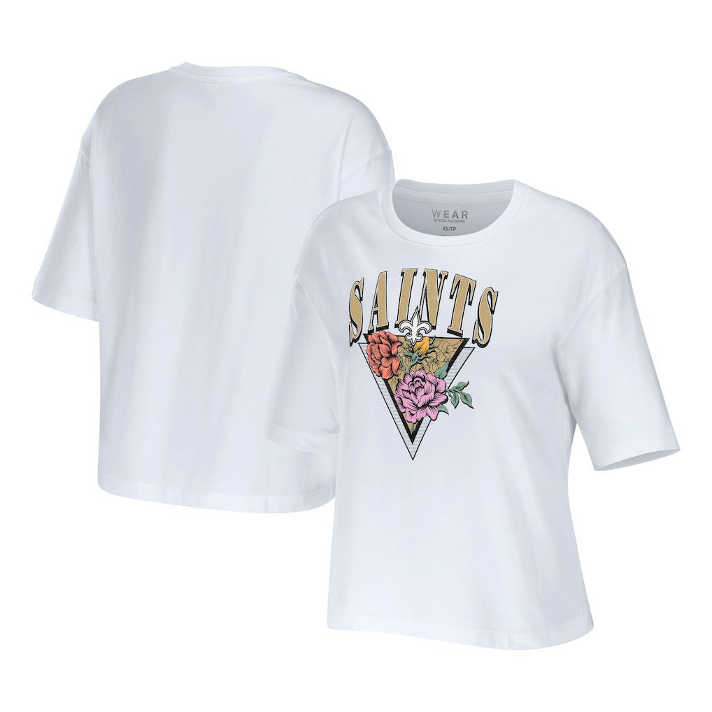 New Orleans Saints WEAR by Erin Andrews Women's Boxy Floral Cropped T-Shirt - White - NFL