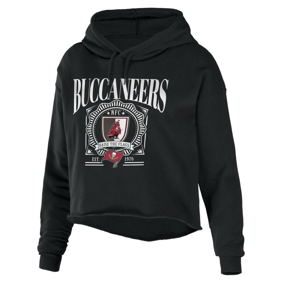 Tampa Bay Buccaneers WEAR by Erin Andrews Women's Cropped Sponge Fleece Pullover Hoodie - Black - NFL