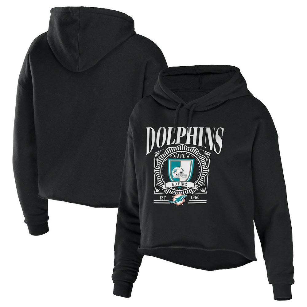Miami Dolphins WEAR by Erin Andrews Women's Cropped Sponge Fleece Pullover Hoodie - Black - NFL