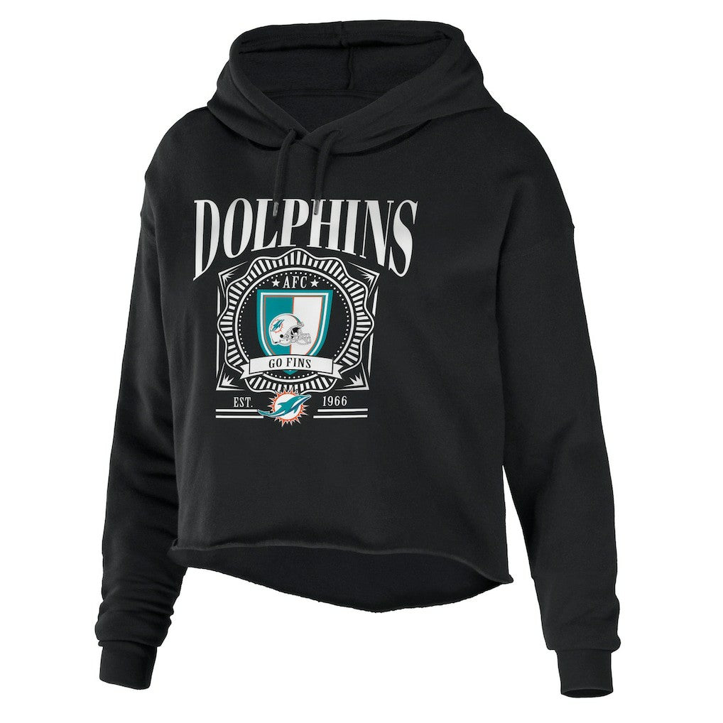 Miami Dolphins WEAR by Erin Andrews Women's Cropped Sponge Fleece Pullover Hoodie - Black - NFL