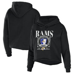 Los Angeles Rams WEAR by Erin Andrews Women's Cropped Sponge Fleece Pullover Hoodie - Black - NFL