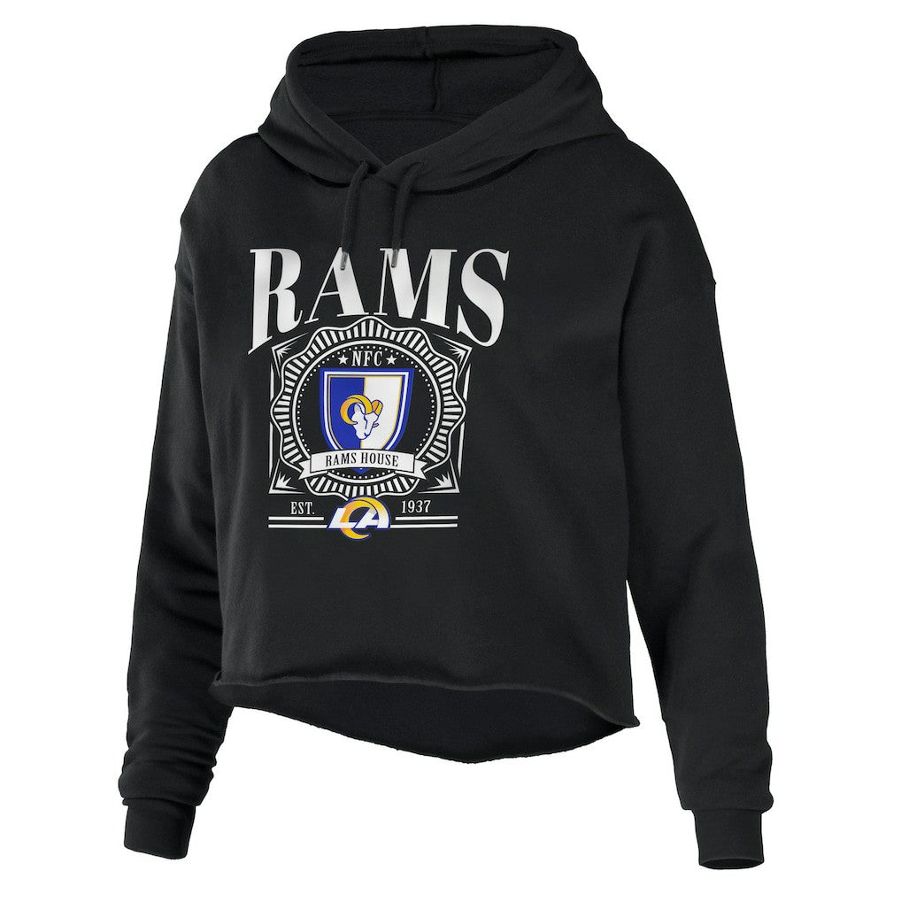 Los Angeles Rams WEAR by Erin Andrews Women's Cropped Sponge Fleece Pullover Hoodie - Black - NFL