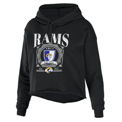 Los Angeles Rams WEAR by Erin Andrews Women's Cropped Sponge Fleece Pullover Hoodie - Black - NFL