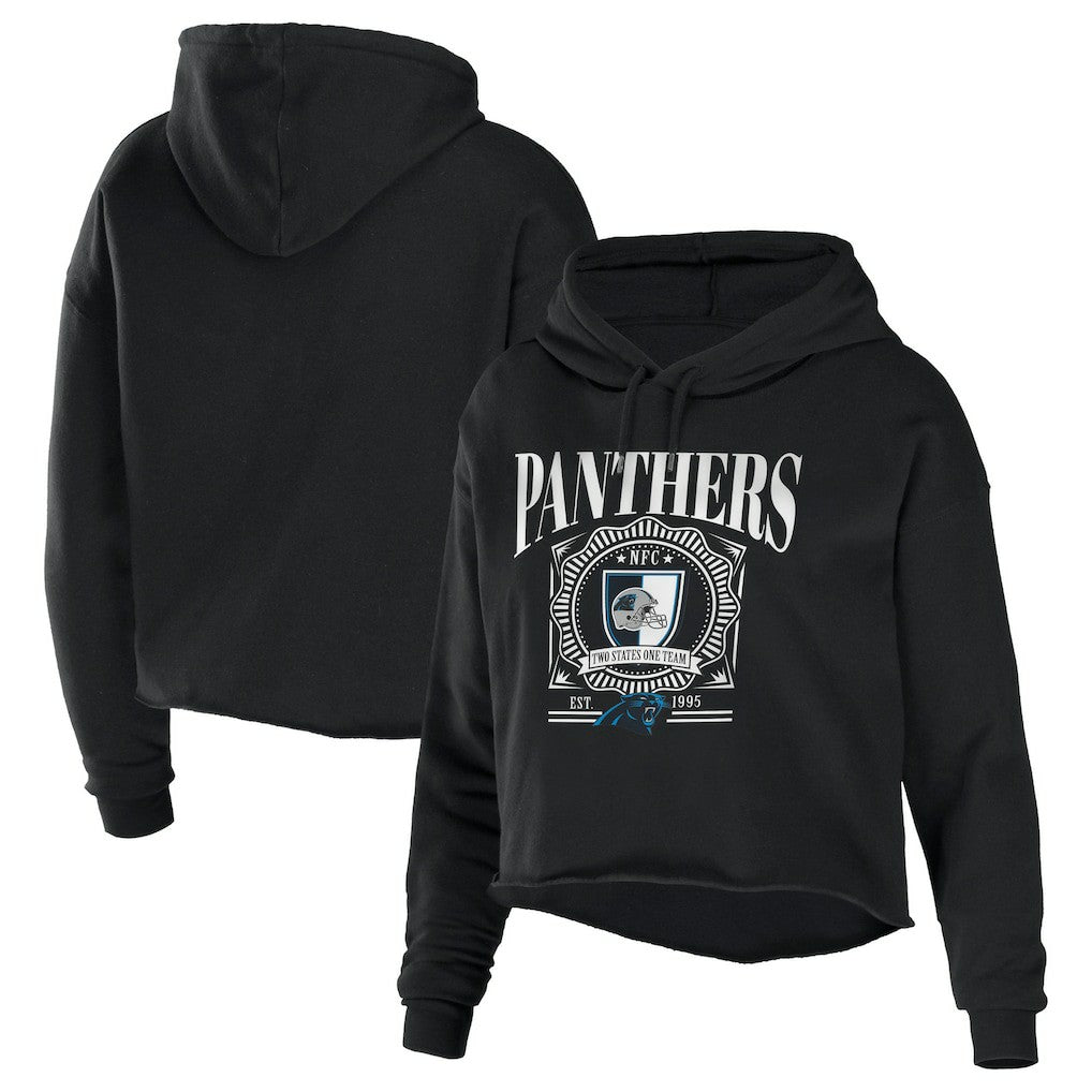 Carolina Panthers WEAR by Erin Andrews Women's Cropped Sponge Fleece Pullover Hoodie - Black - NFL