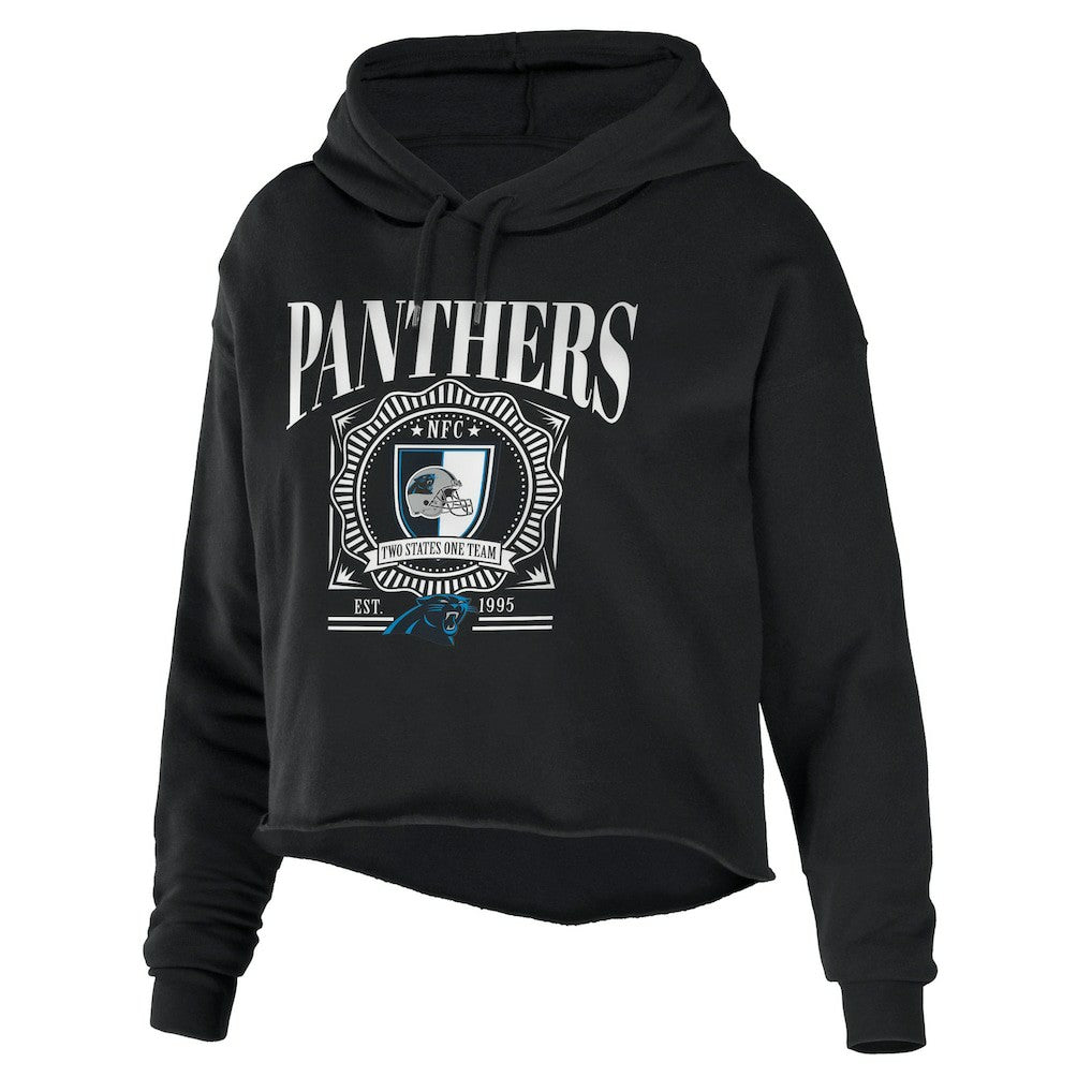 Carolina Panthers WEAR by Erin Andrews Women's Cropped Sponge Fleece Pullover Hoodie - Black - NFL