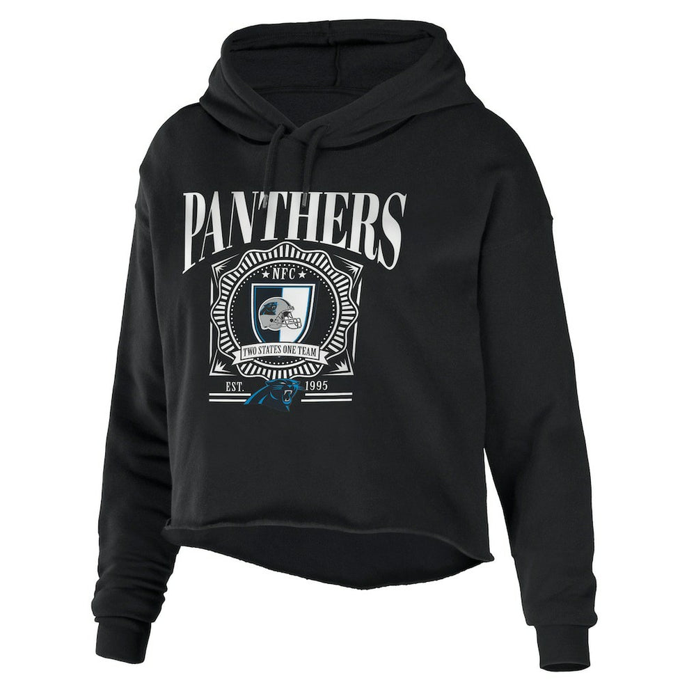 Carolina Panthers WEAR by Erin Andrews Women's Cropped Sponge Fleece Pullover Hoodie - Black - NFL