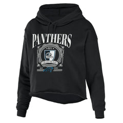 Carolina Panthers WEAR by Erin Andrews Women's Cropped Sponge Fleece Pullover Hoodie - Black - NFL