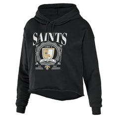 New Orleans Saints WEAR by Erin Andrews Women's Cropped Sponge Fleece Pullover Hoodie - Black - NFL