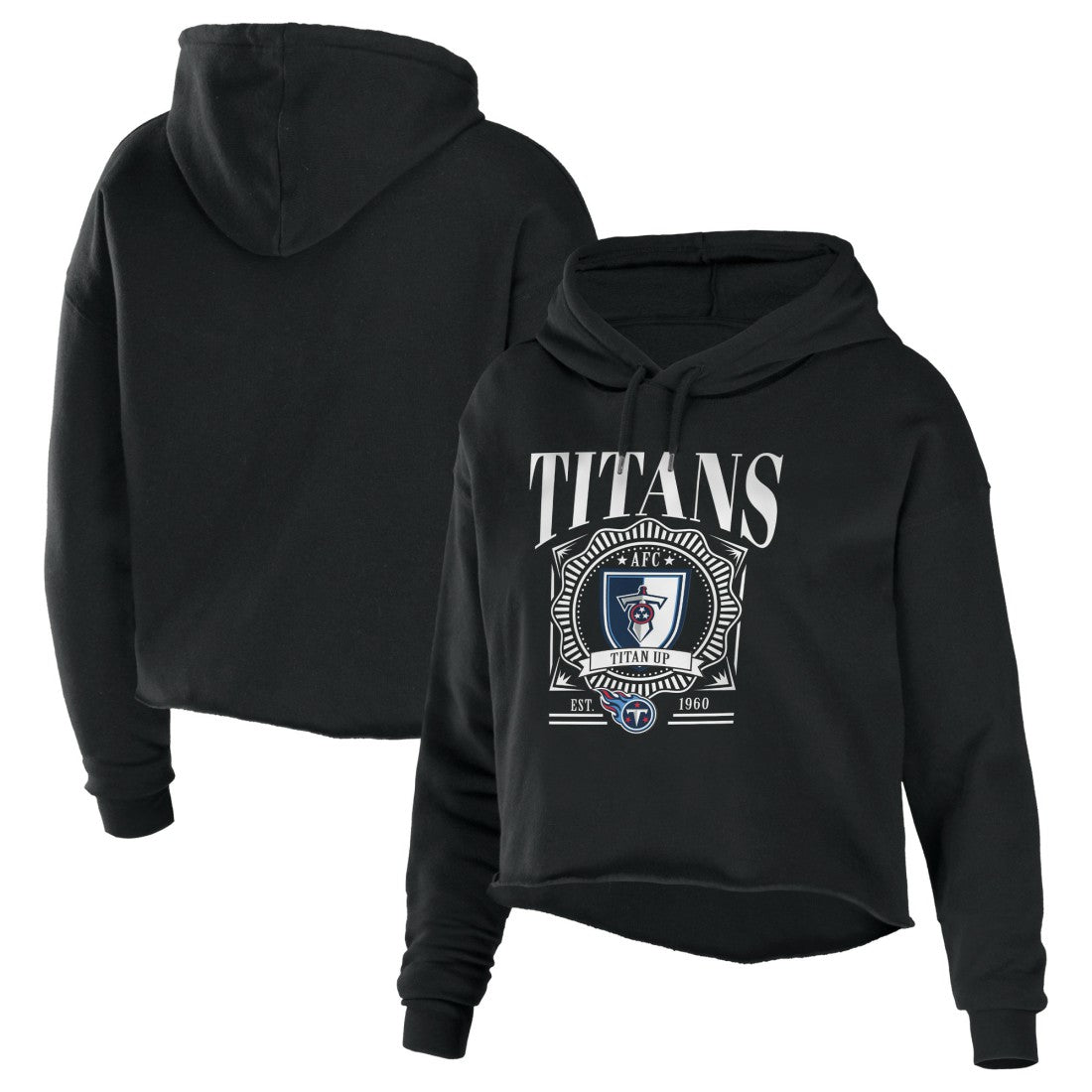 Tennessee Titans WEAR by Erin Andrews Women's Cropped Sponge Fleece Pullover Hoodie - Black - NFL