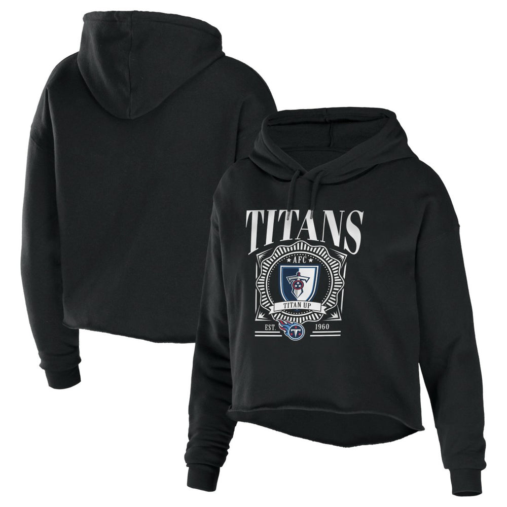 Tennessee Titans WEAR by Erin Andrews Women's Cropped Sponge Fleece Pullover Hoodie - Black - NFL