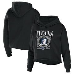 Tennessee Titans WEAR by Erin Andrews Women's Cropped Sponge Fleece Pullover Hoodie - Black - NFL