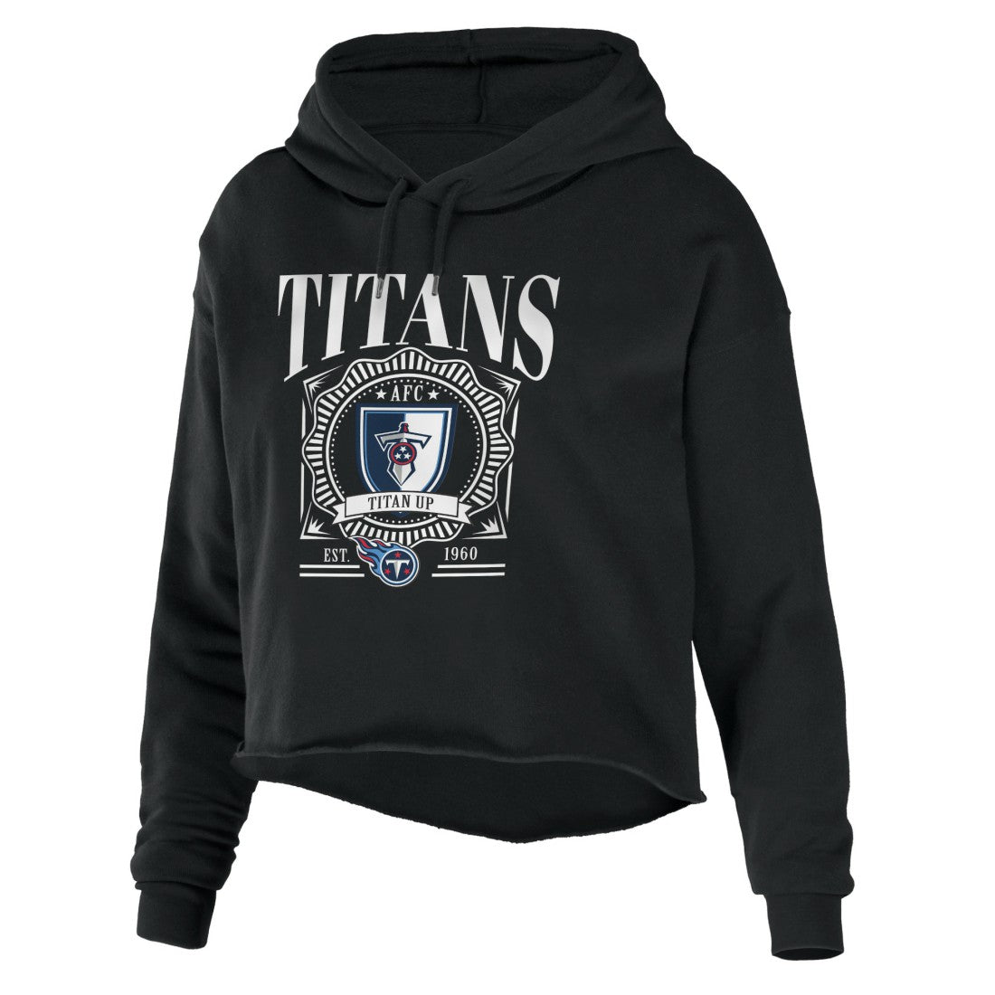 Tennessee Titans WEAR by Erin Andrews Women's Cropped Sponge Fleece Pullover Hoodie - Black - NFL