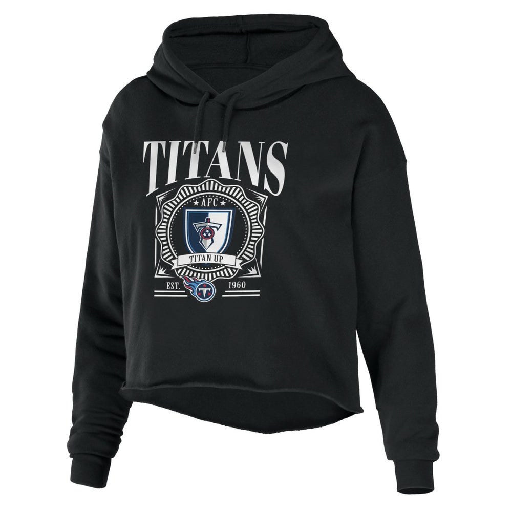 Tennessee Titans WEAR by Erin Andrews Women's Cropped Sponge Fleece Pullover Hoodie - Black - NFL