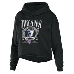 Tennessee Titans WEAR by Erin Andrews Women's Cropped Sponge Fleece Pullover Hoodie - Black - NFL