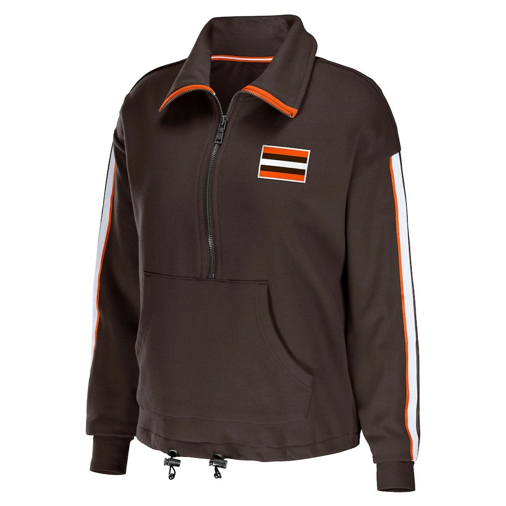 Cleveland Browns WEAR by Erin Andrews Women's Logo Stripe Half-Zip Top - Brown - NFL