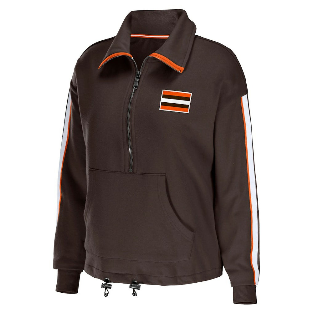 Cleveland Browns WEAR by Erin Andrews Women's Logo Stripe Half-Zip Top - Brown - NFL