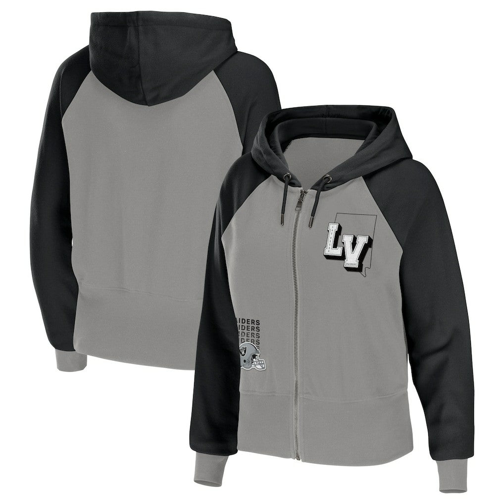 Las Vegas Raiders WEAR by Erin Andrews Women's Colorblock Lightweight Full-Zip Hoodie - Silver - NFL