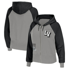 Las Vegas Raiders WEAR by Erin Andrews Women's Colorblock Lightweight Full-Zip Hoodie - Silver - NFL