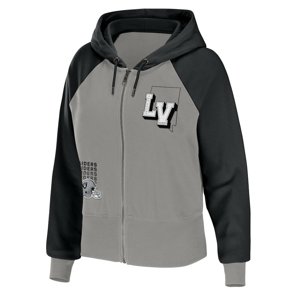 Las Vegas Raiders WEAR by Erin Andrews Women's Colorblock Lightweight Full-Zip Hoodie - Silver - NFL
