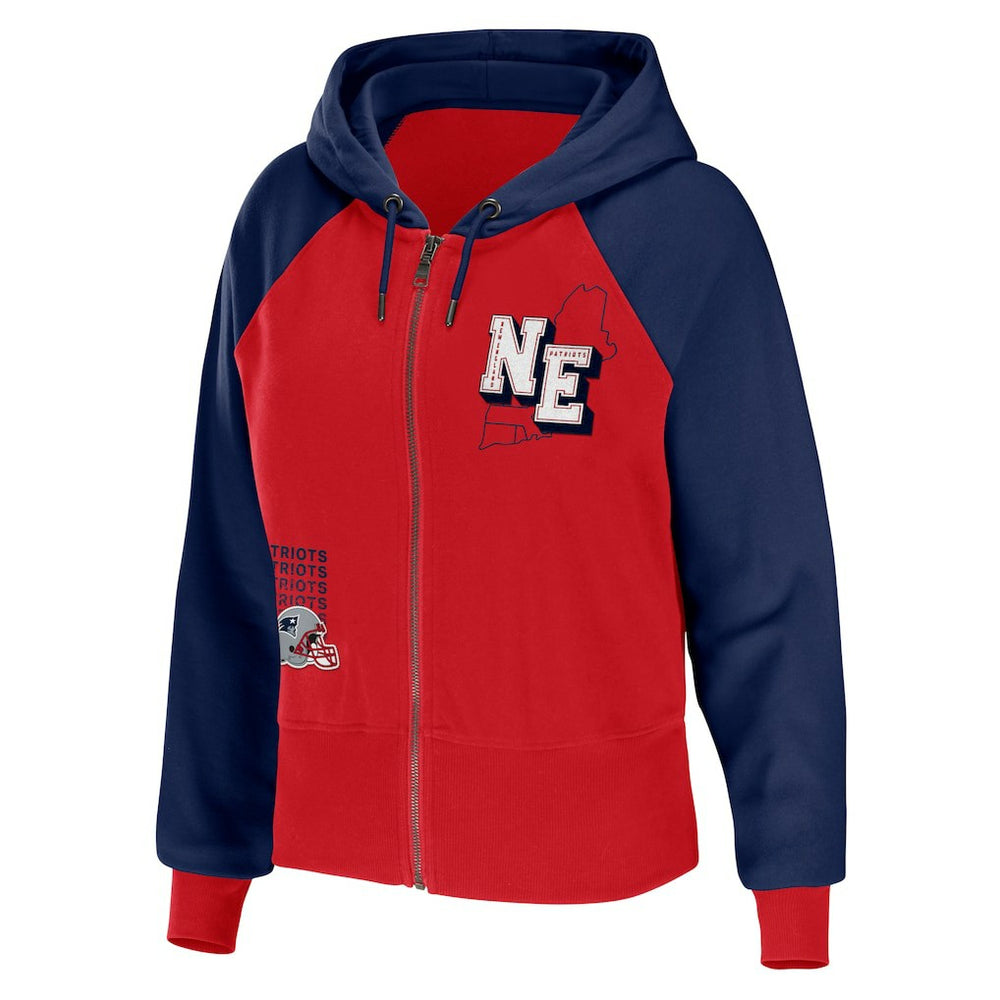 New England Patriots WEAR by Erin Andrews Women's Colorblock Lightweight Full-Zip Hoodie - Red - NFL